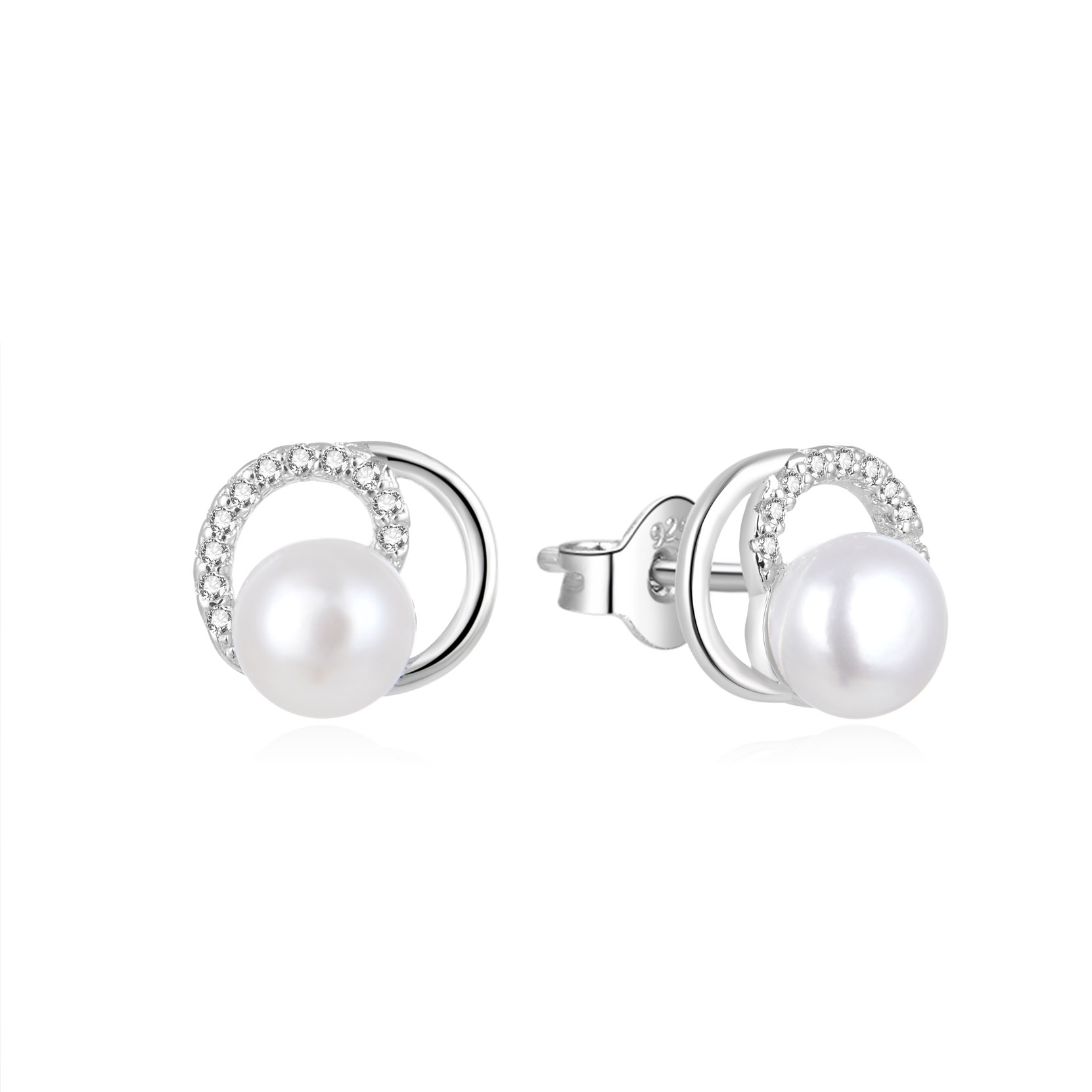 Beneto Elegantné perlové náušnice so zirkónmi AGUP1321PL
