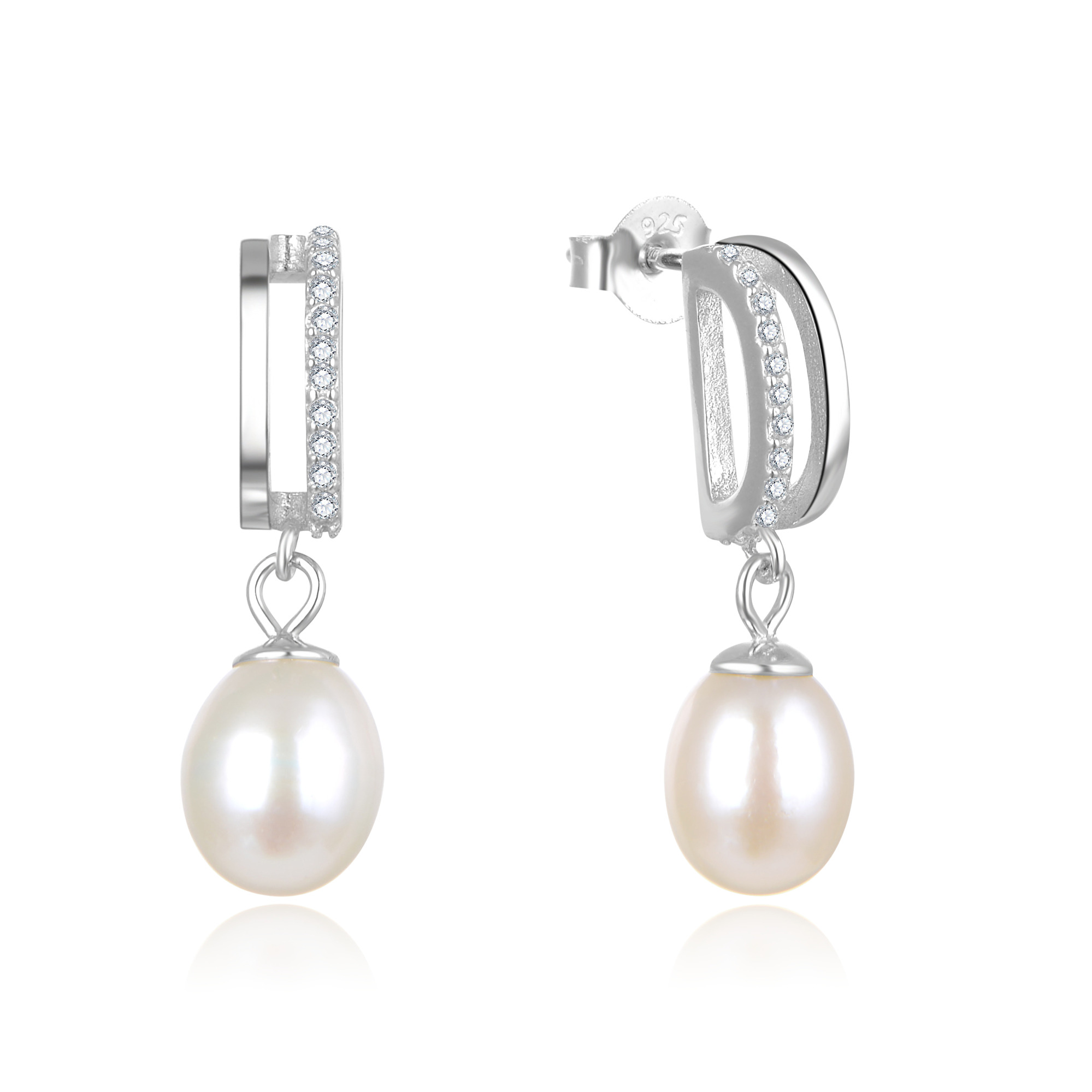 Beneto -  Elegantní stříbrné náušnice s pravými perlami AGUP2687P