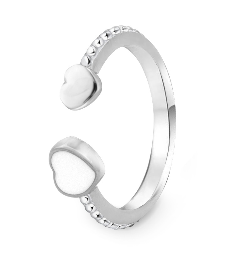 Beneto -  Něžný otevřený prsten ze stříbra se srdíčky AGG472