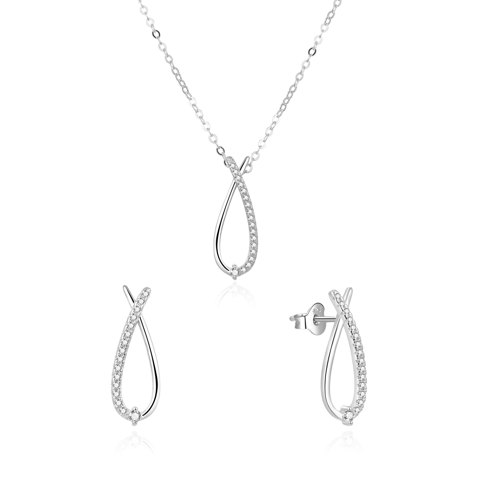 Beneto -  Oslnivá souprava šperků se zirkony AGSET186R (náhrdelník, náušnice)