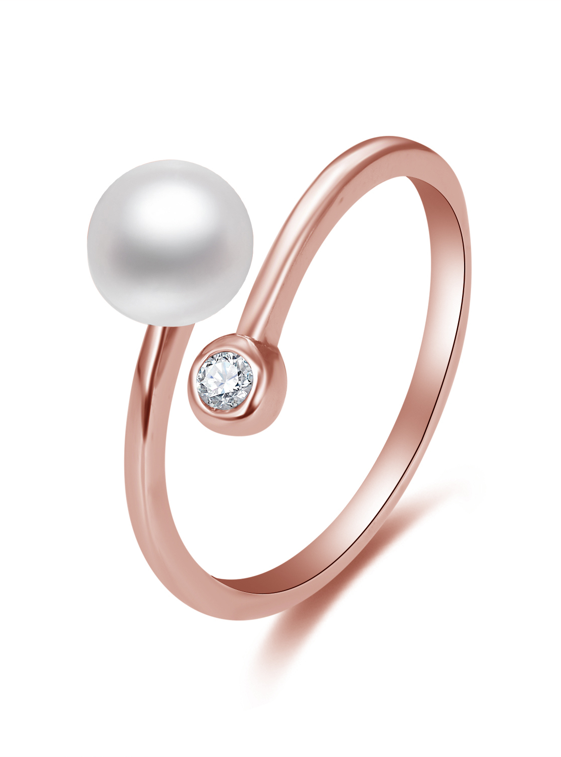 Beneto -  Otevřený bronzový prsten s pravou perlou a zirkonem AGG469P-RG