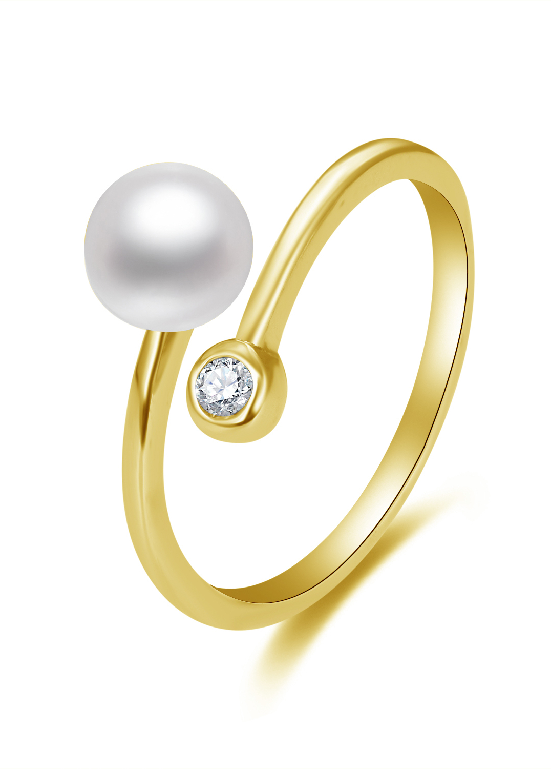 Beneto -  Otevřený pozlacený prsten s pravou perlou a zirkonem AGG469P-G