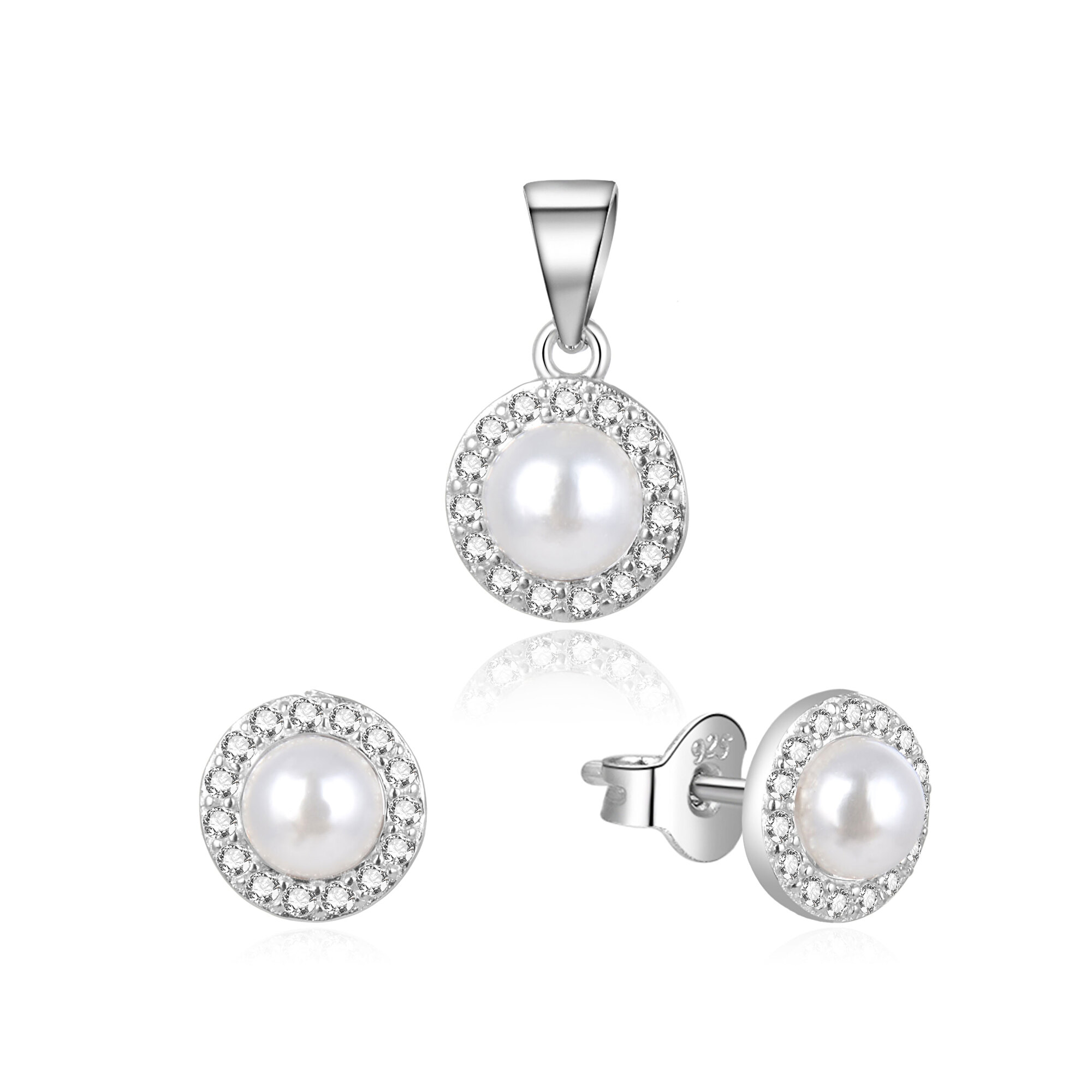 Beneto -  Půvabná stříbrná souprava šperků s pravými perlami AGSET270PL (přívěsek, náušnice)