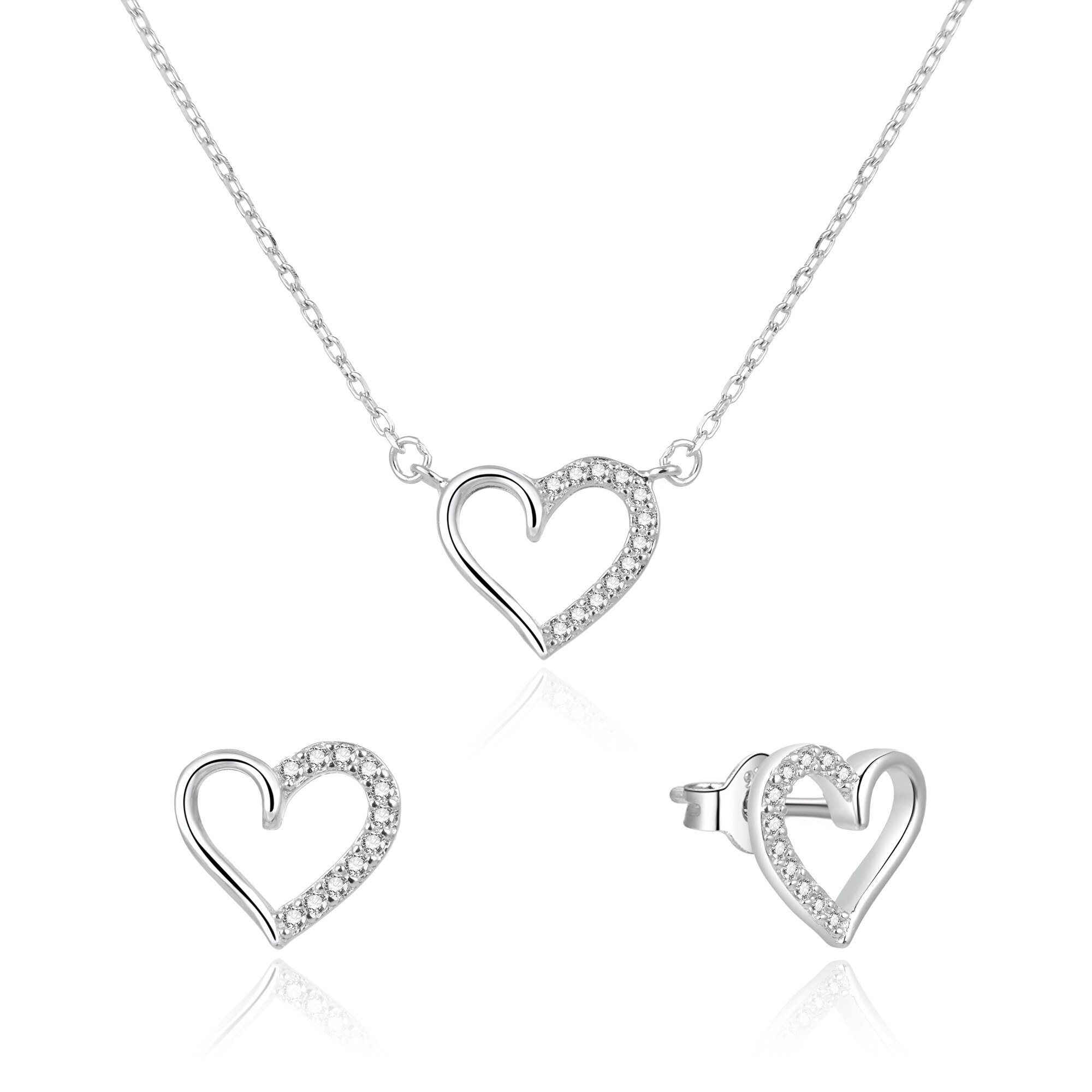 Beneto Romantická stříbrná souprava šperků srdíčka AGSET242L (náhrdelník, náušnice)