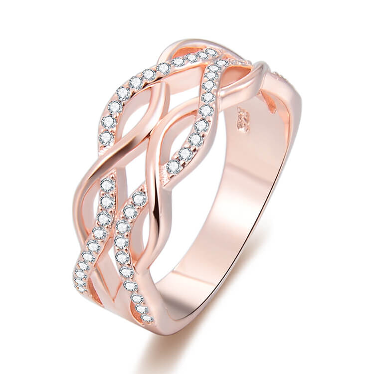 Beneto Růžově pozlacený stříbrný prsten se zirkony AGG333 58 mm