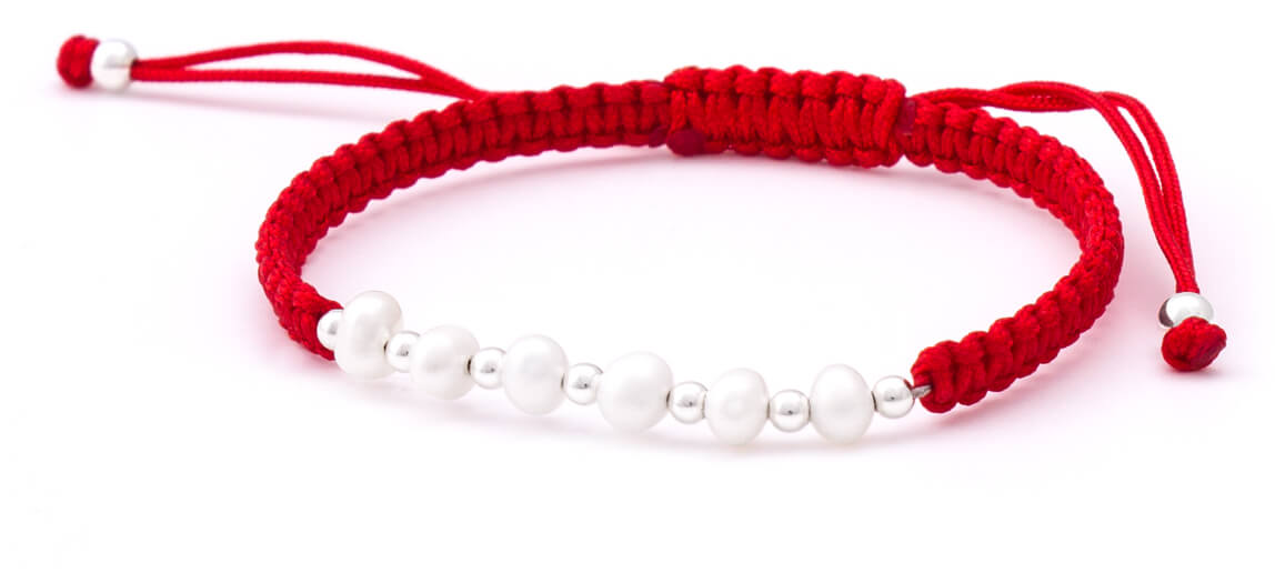 Beneto -  Šňůrkový červený kabala náramek s pravými perlami AGB549