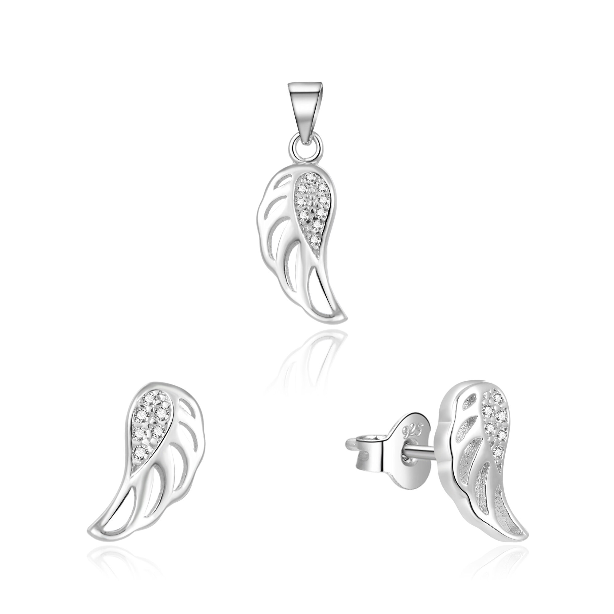 Beneto Stříbrná souprava šperků andělská křídla AGSET64/1L (přívěsek, náušnice)