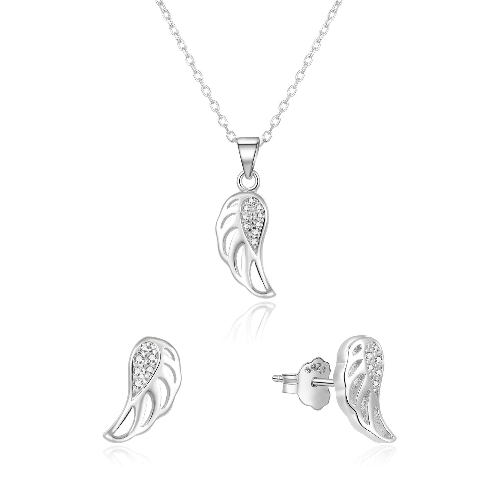 Beneto Strieborná súprava šperkov anjelské krídla AGSET64RL (náhrdelník, náušnice)