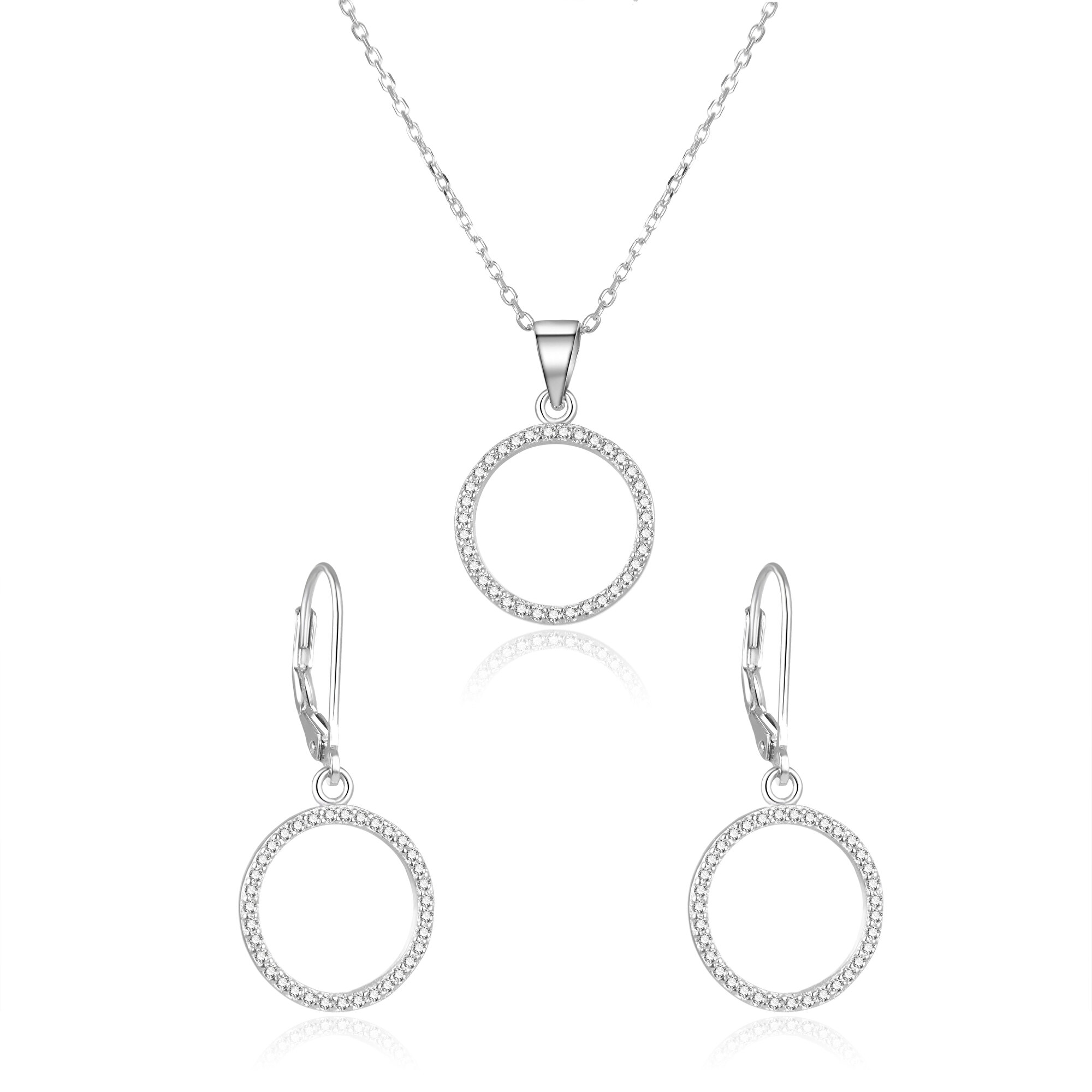 Beneto Stříbrná souprava šperků kruh AGSET66RL (náhrdelník, náušnice)