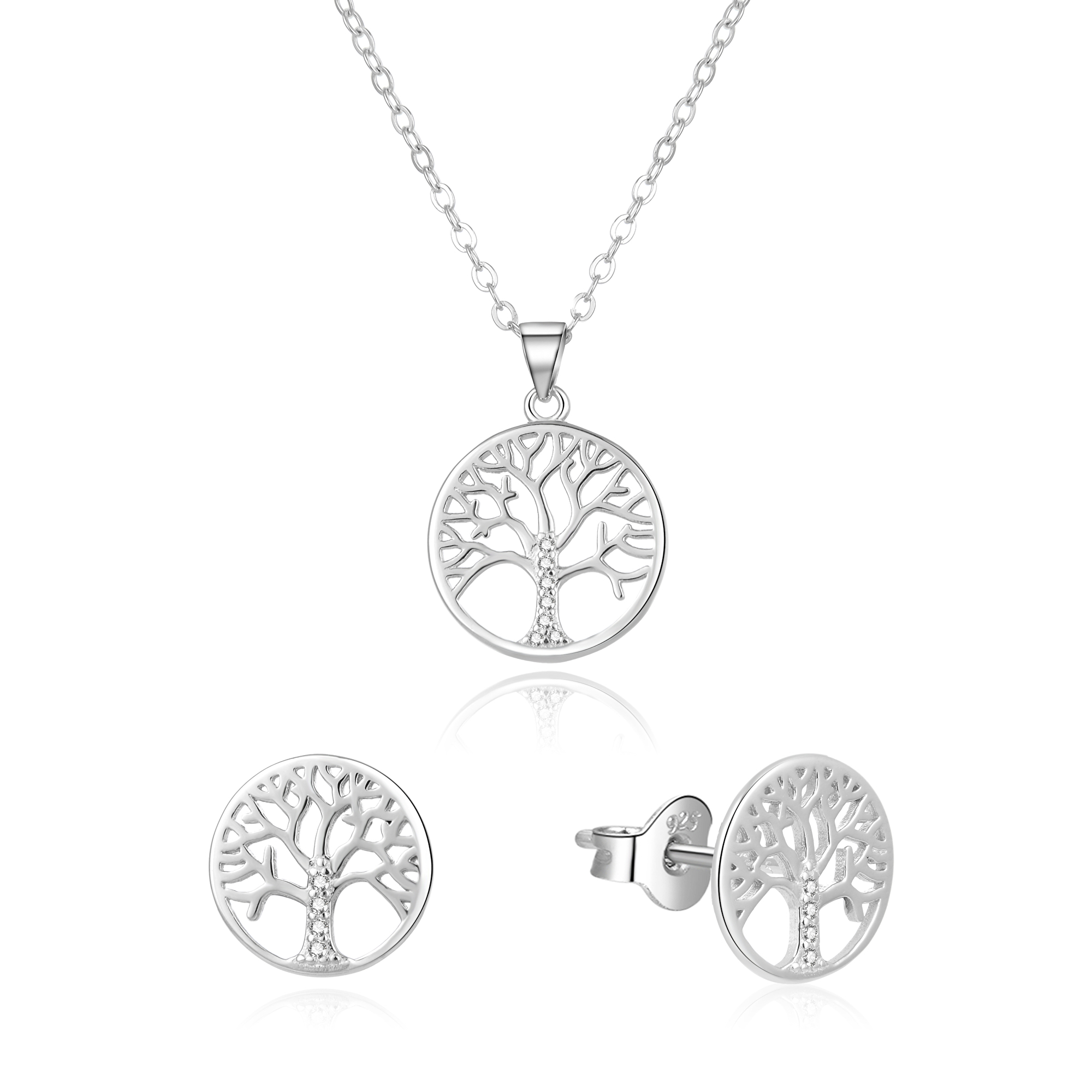 Beneto -  Stříbrná souprava šperků strom života AGSET214R (náhrdelník, náušnice)