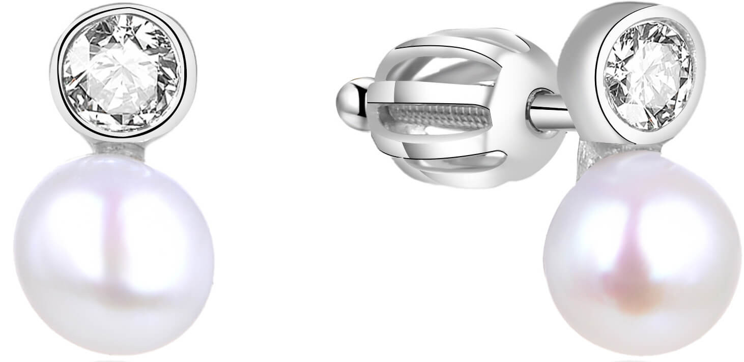 Beneto -  Stříbrné náušnice s pravou perlou AGUP1658PS