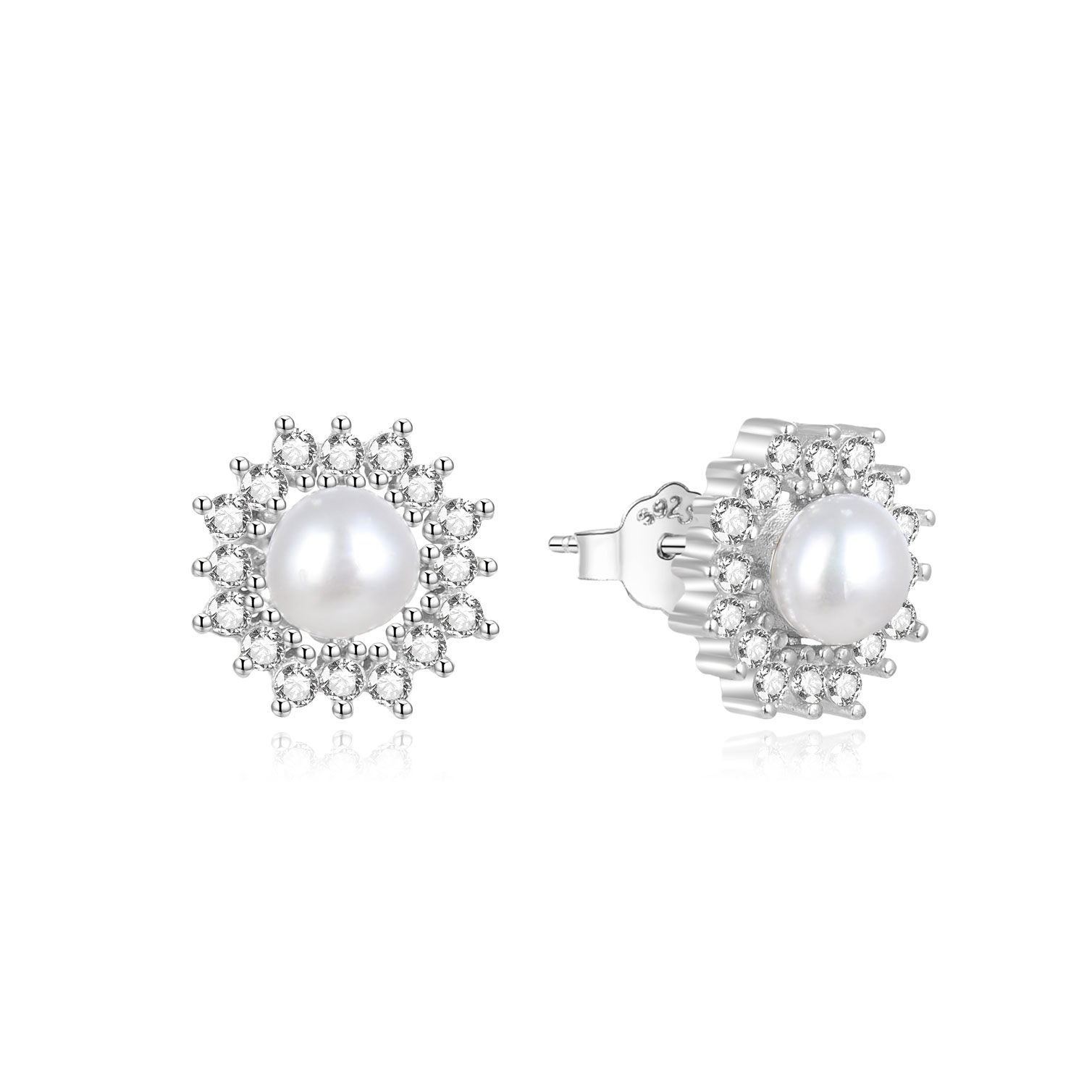 Beneto Strieborné perlové náušnice so zirkónmi AGUP1323PL