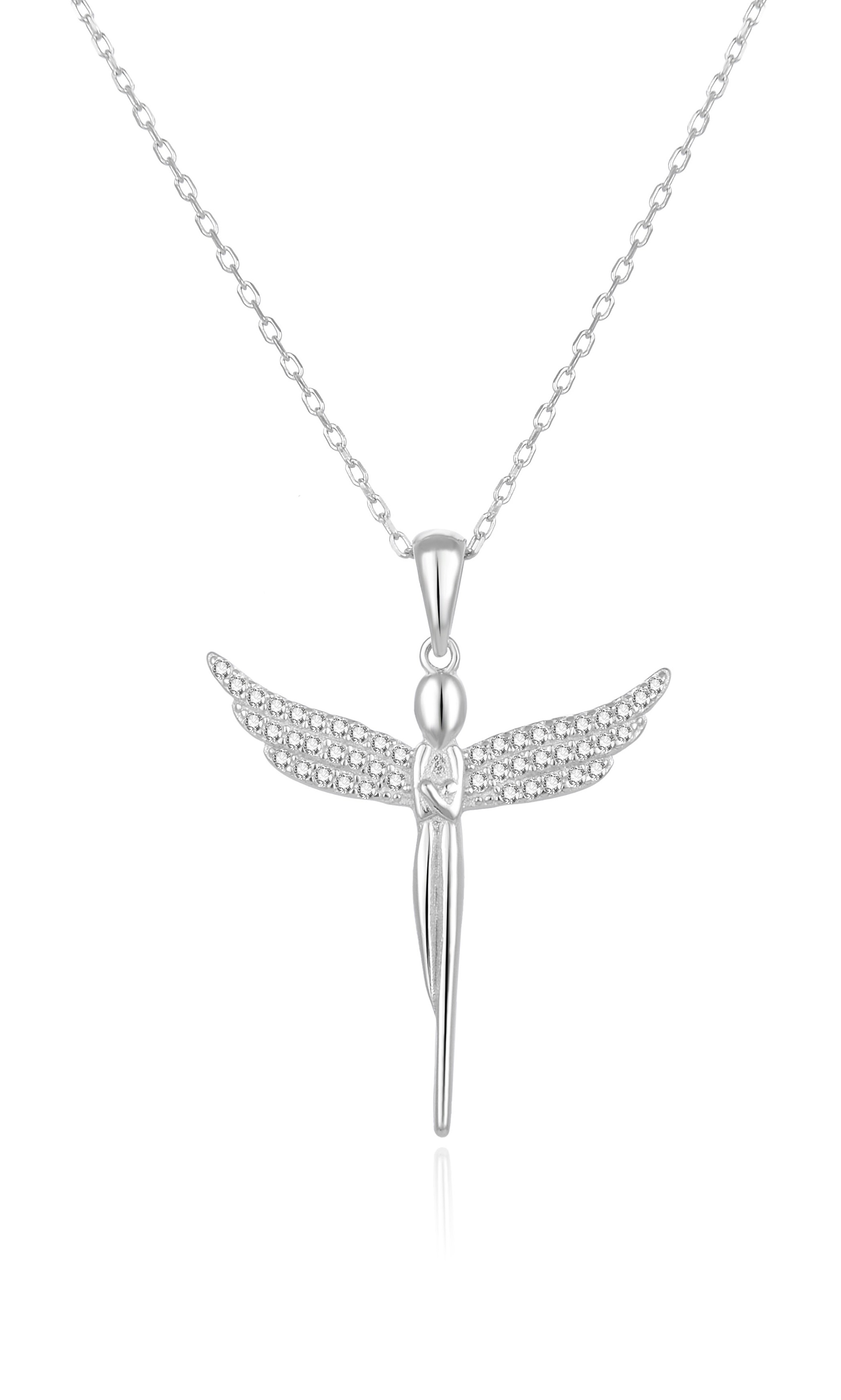 Beneto Stříbrný náhrdelník se zirkony Anděl TAGS835/47L (řetízek, přívěsek)