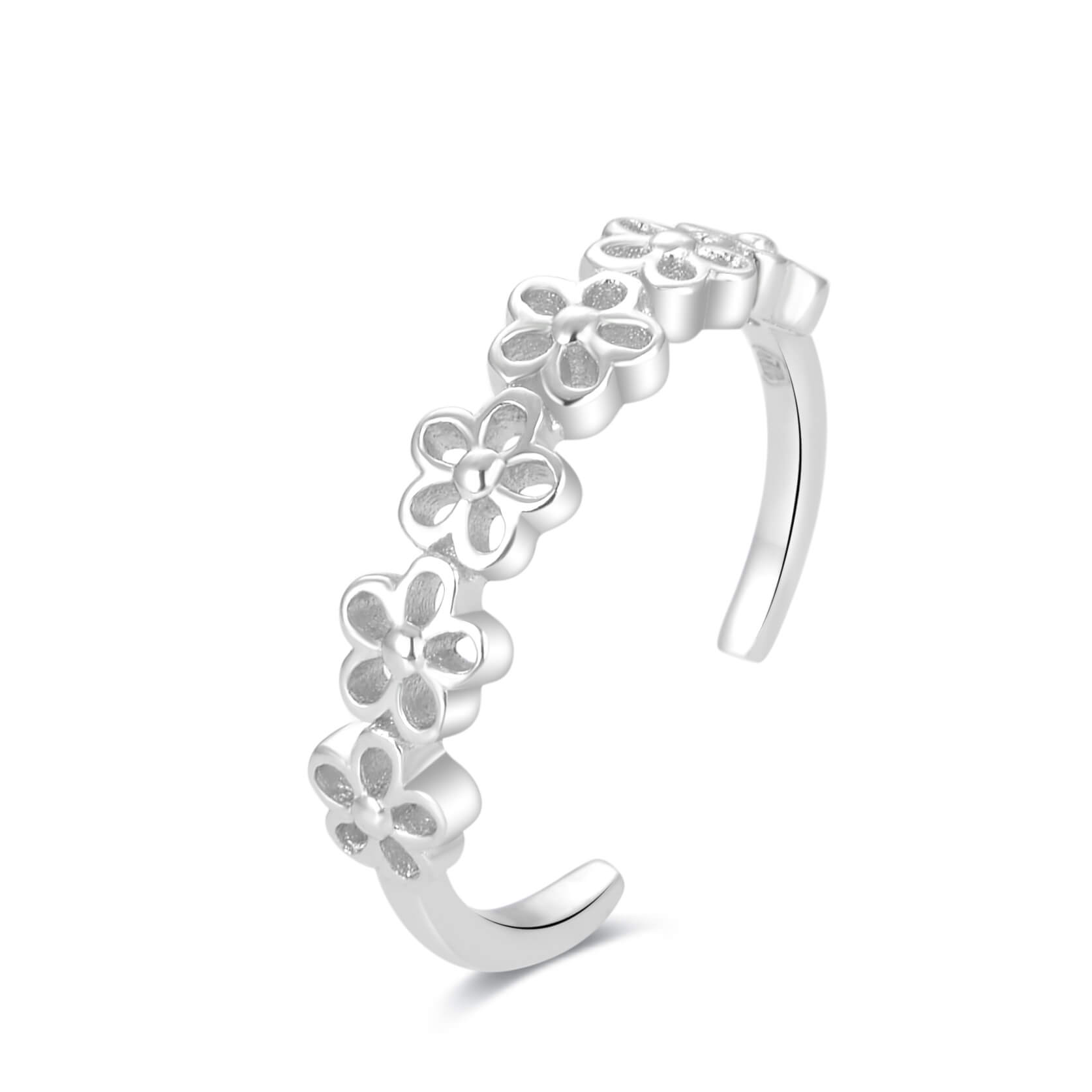 Beneto -  Stříbrný prsten na nohu s květinami AGGF483