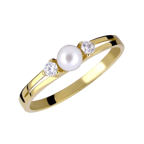 Brilio Něžný prsten ze žlutého zlata s krystaly a pravou perlou 225 001 00241 00 54 mm