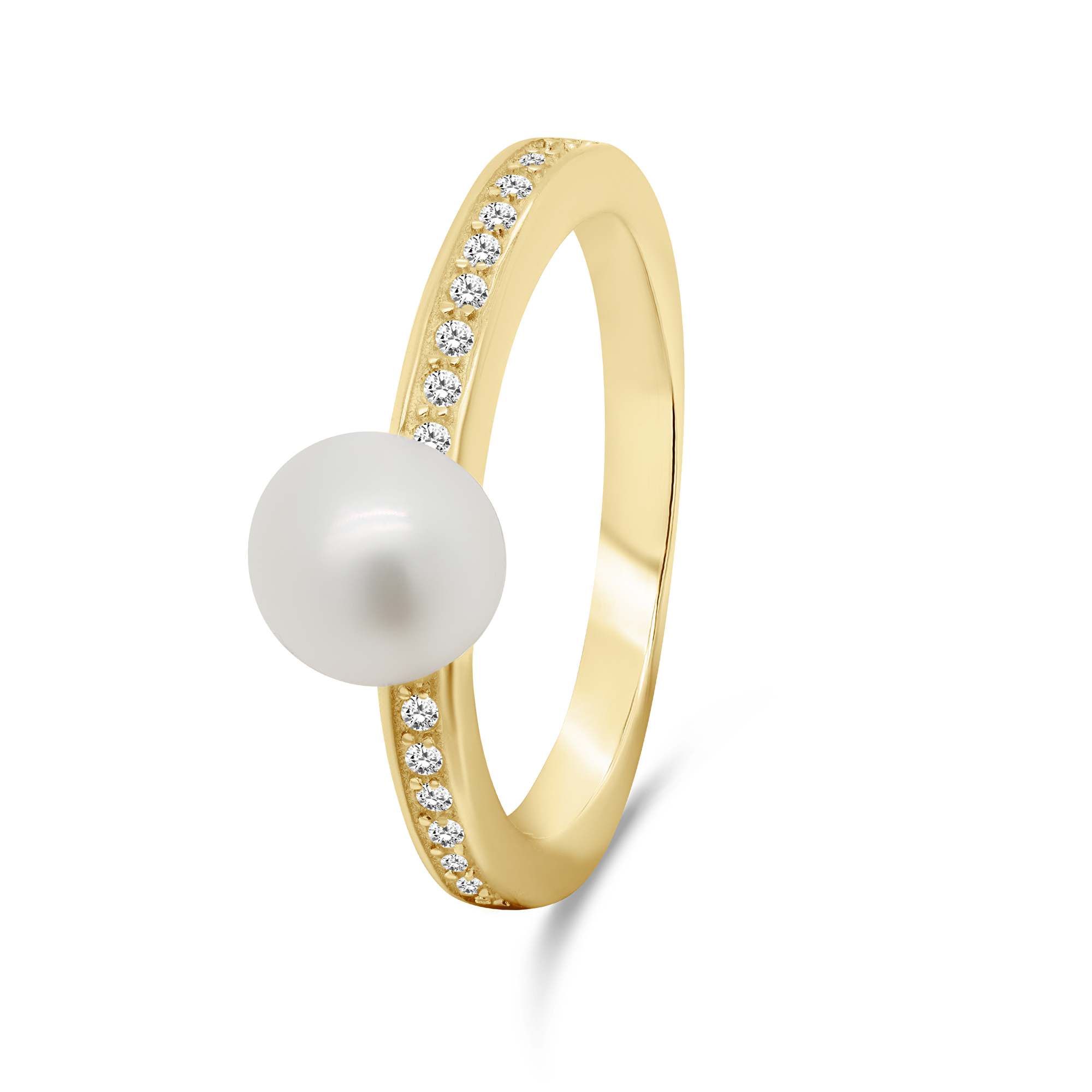 Brilio Silver Elegantný pozlátený prsteň s pravou perlou RI055Y 50 mm