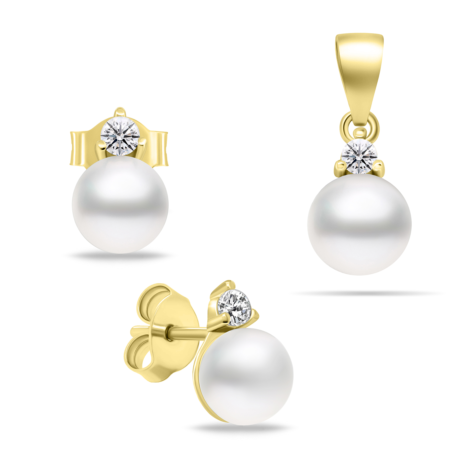 Brilio Silver Elegantní pozlacený set šperků s perlami SET227Y (náušnice, přívěsek)