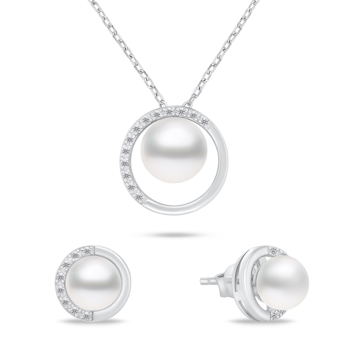Brilio Silver Elegantná sada šperkov s pravými perlami SET251W (náušnice, náhrdelník)