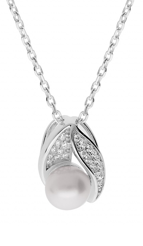 Brilio Silver Elegantní stříbrný náhrdelník s pravou perlou MPD0176B (řetízek, přívěsek)