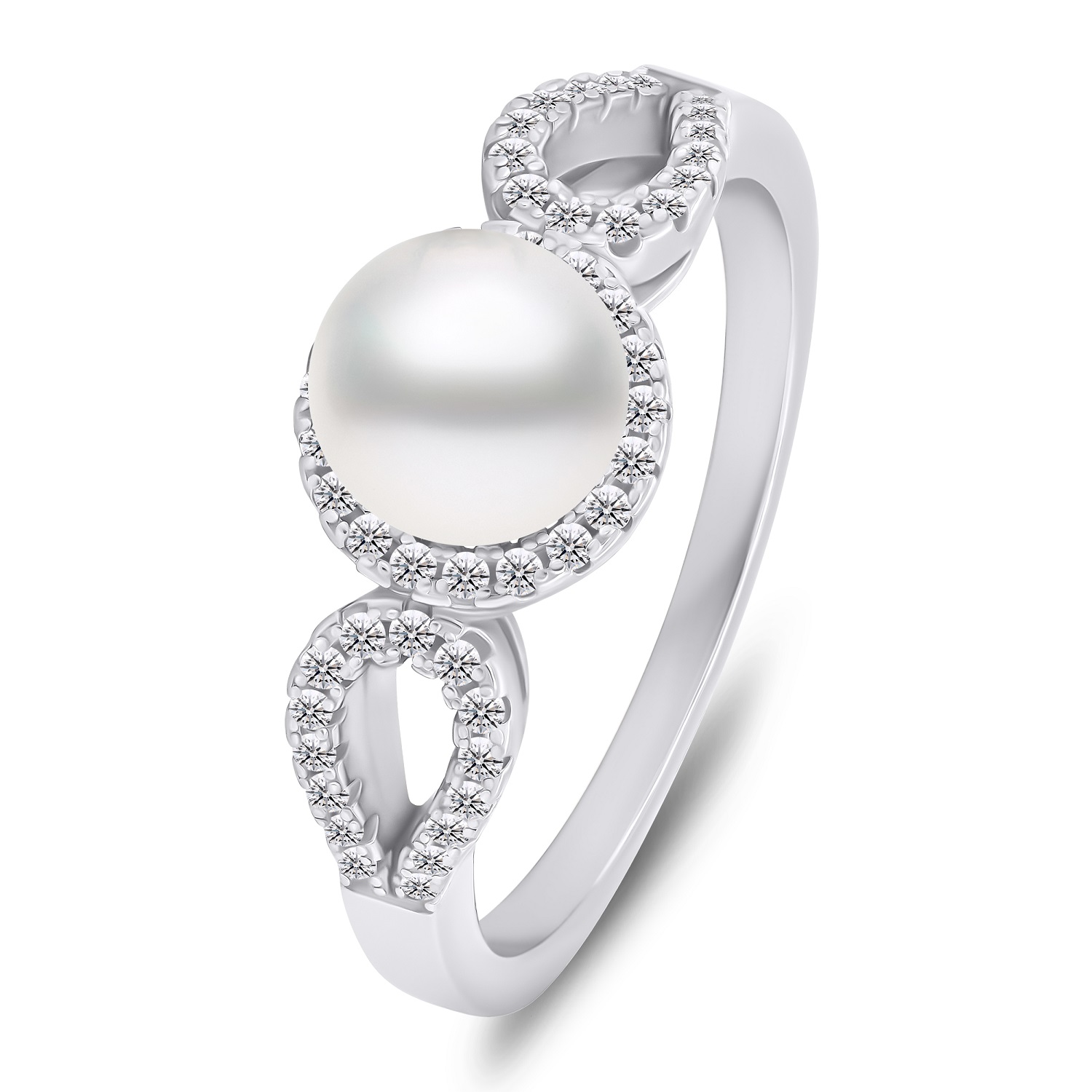 Brilio Silver Elegantný strieborný prsteň s perlou a zirkónmi RI068W 58 mm