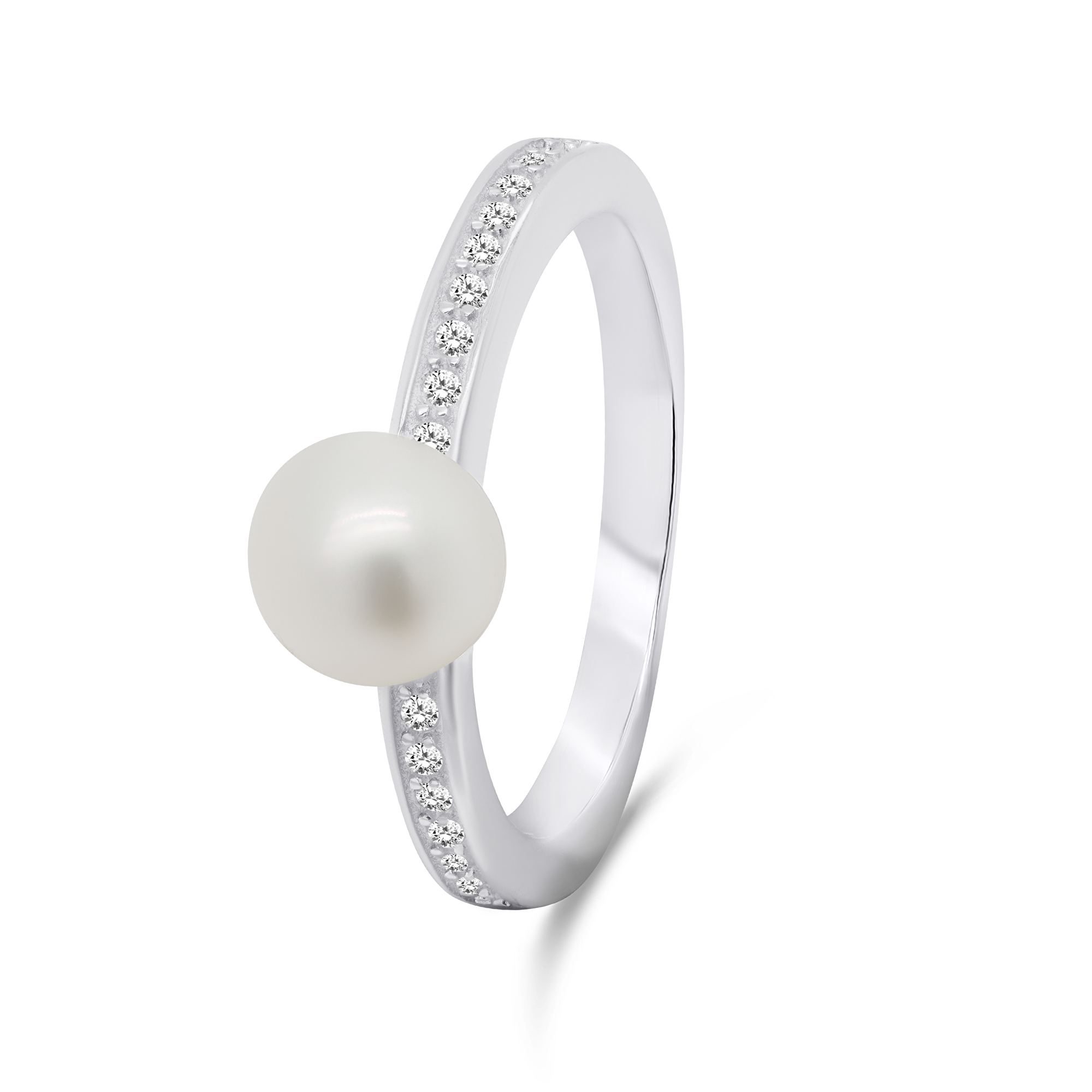 Brilio Silver Elegantný strieborný prsteň s pravou perlou RI055W 54 mm