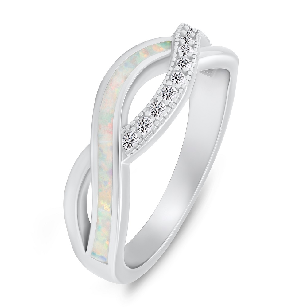 Brilio Silver Elegantní stříbrný prsten se zirkony a syntetickým opálem RI126W 50 mm