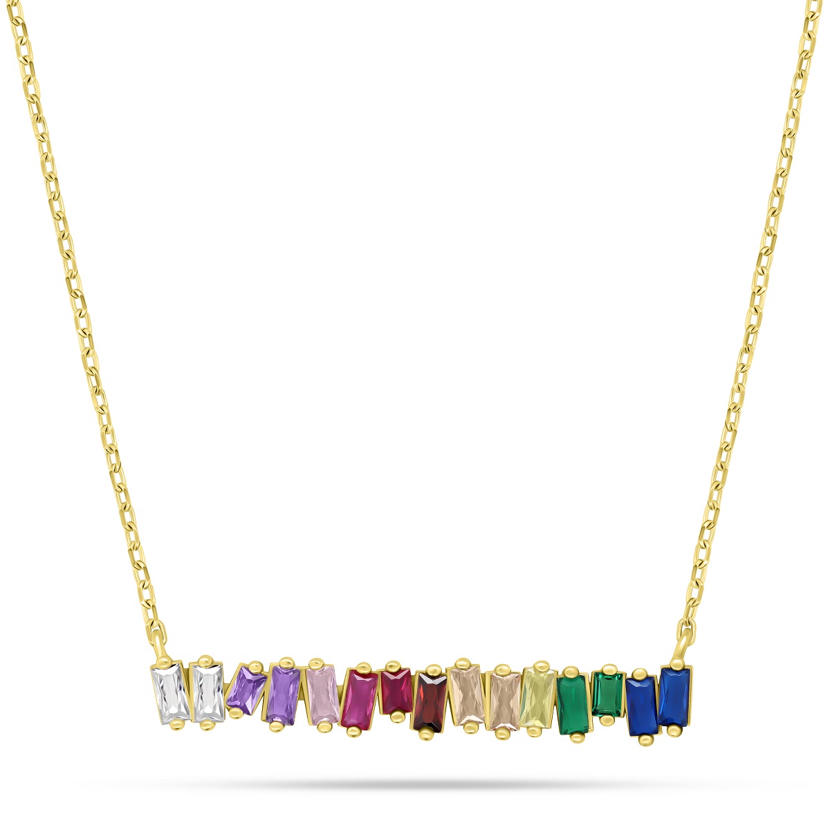Brilio Silver Hravý pozlacený náhrdelník s barevnými zirkony NCL148YRBW