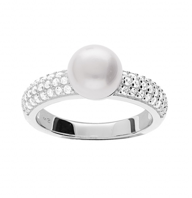 Brilio Silver Jedinečný stříbrný prsten s pravou perlou SR06005A 56 mm