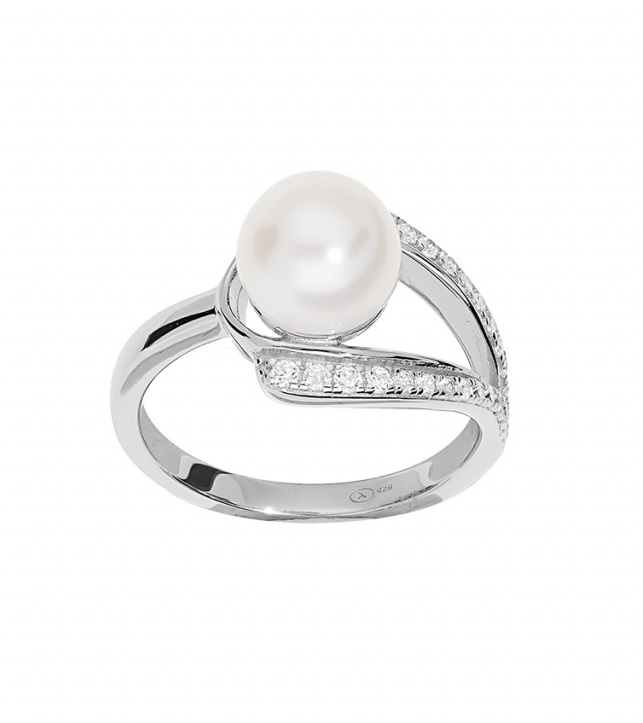 Brilio Silver Nadčasový strieborný prsteň s pravou perlou a zirkónmi ML05699A 52 mm