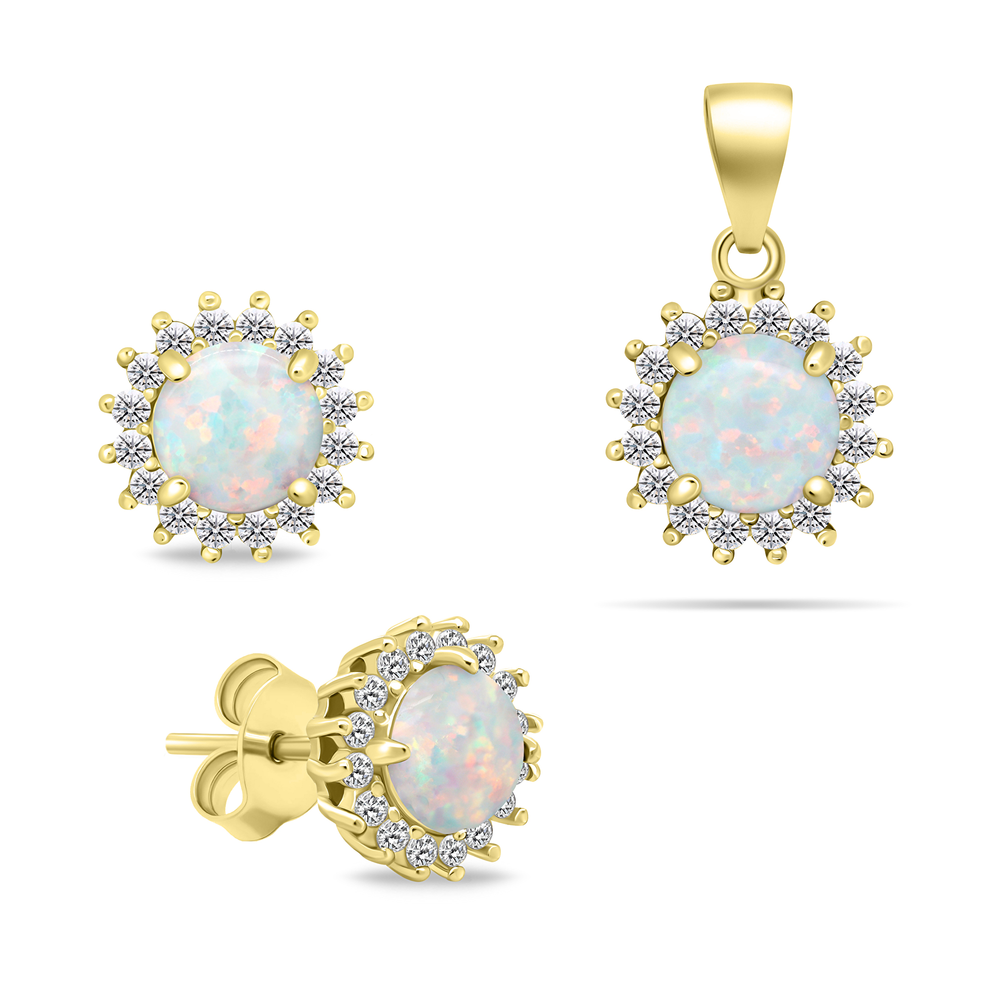 Brilio Silver Nádherný pozlacený set šperků s opály SET231Y (náušnice, přívěsek)