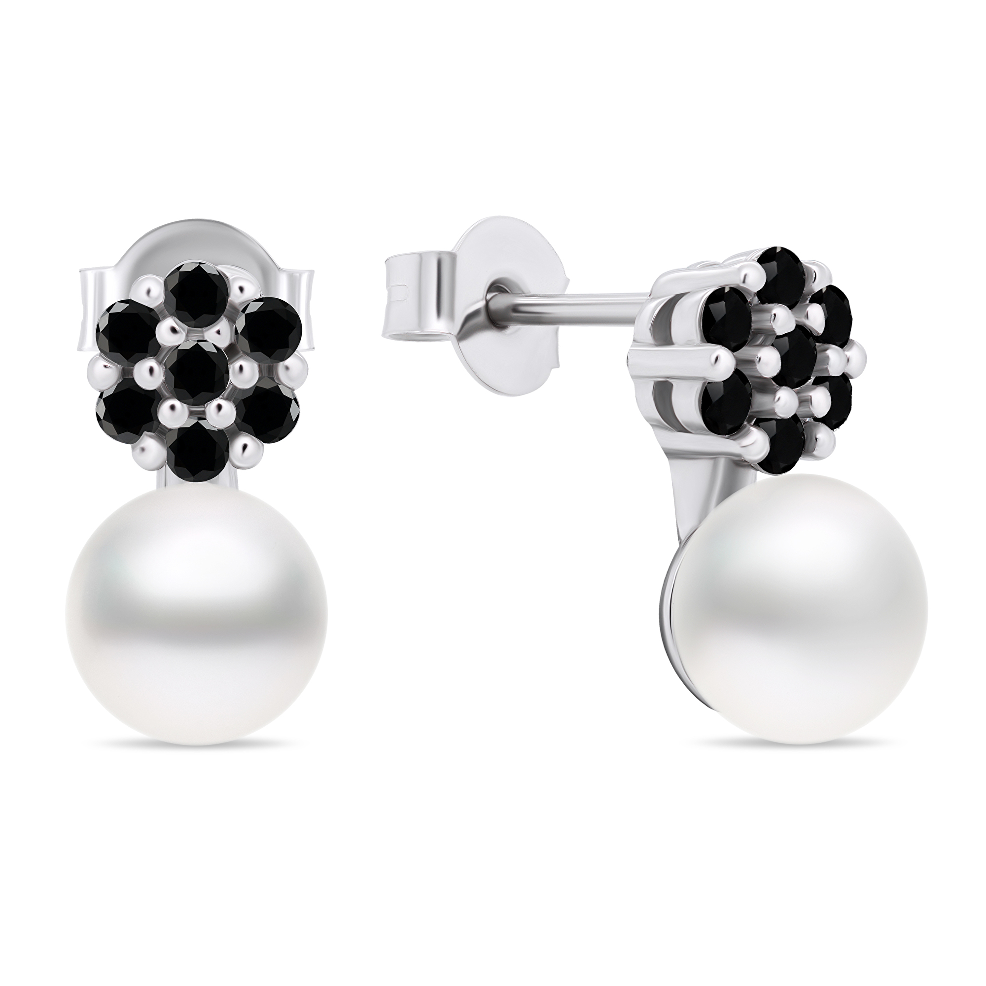 Brilio Silver Neprehliadnuteľné perlové náušnice s čiernymi zirkónmi EA612WBC