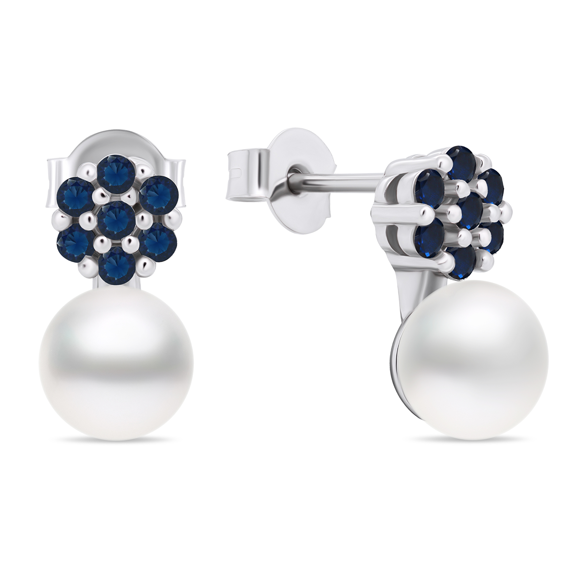 Brilio Silver Neprehliadnuteľné perlové náušnice s modrými zirkónmi EA612WB