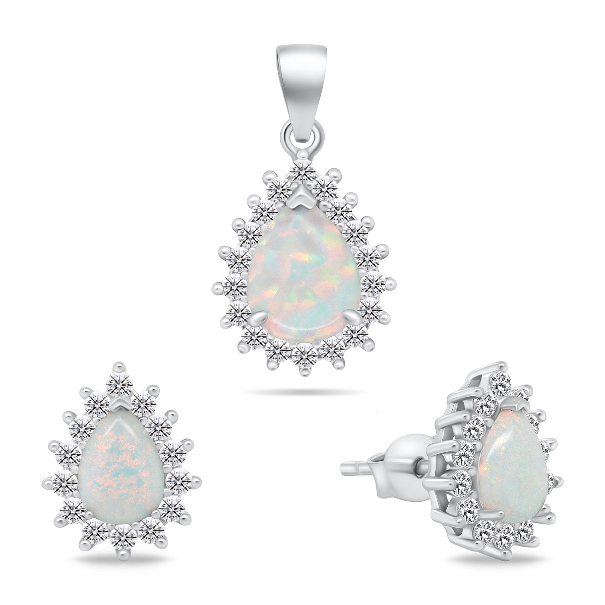 Brilio Silver Očarujúce set šperkov s opálmi SET244W (náušnice, prívesok)