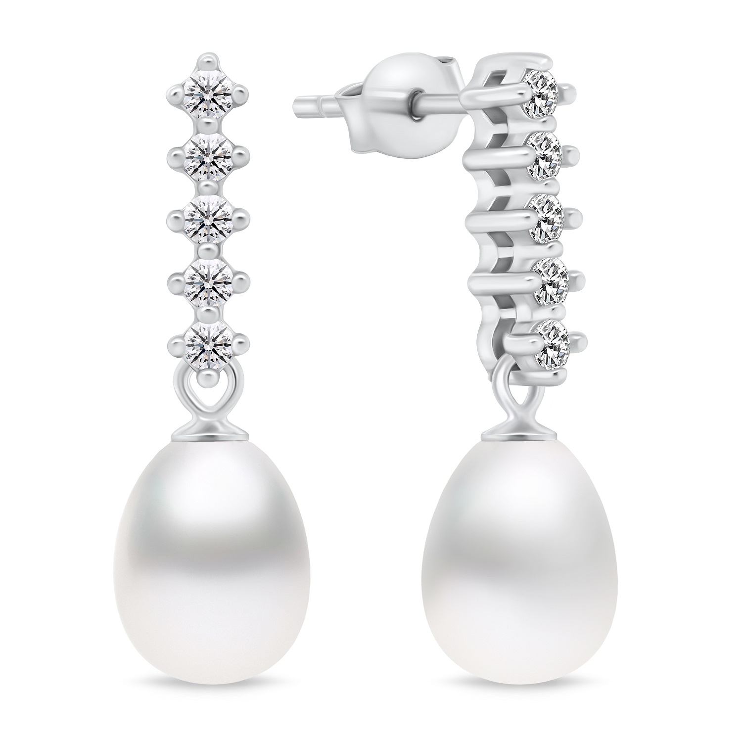 Brilio Silver Očarujúce strieborné náušnice s perlou a zirkónmi EA950W