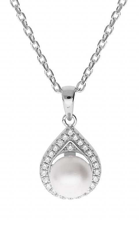 Brilio Silver Prekrásny strieborný náhrdelník s pravou perlou MP05320A (retiazka, prívesok)