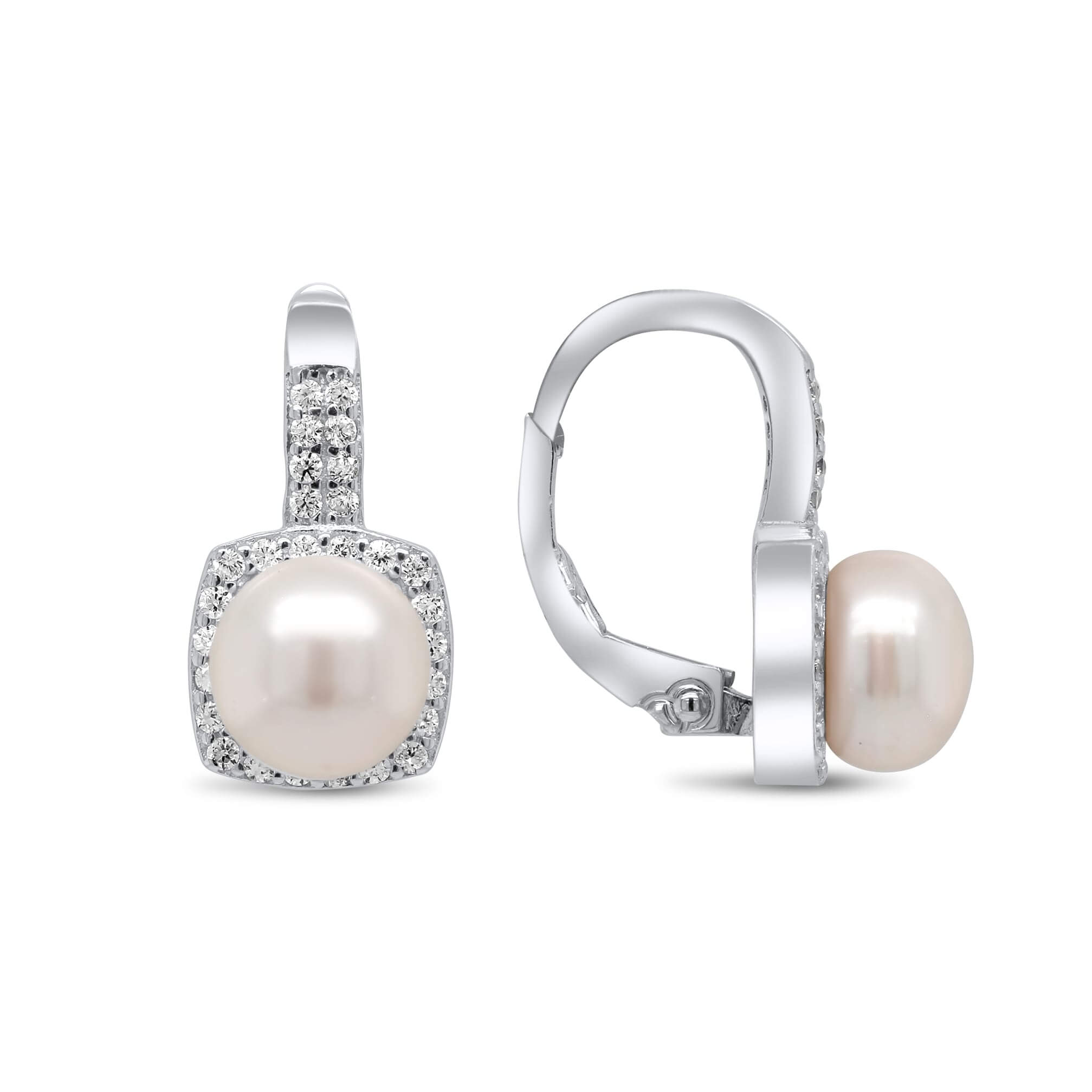 Brilio Silver Pôvabné strieborné náušnice s perlou a zirkónmi EA96