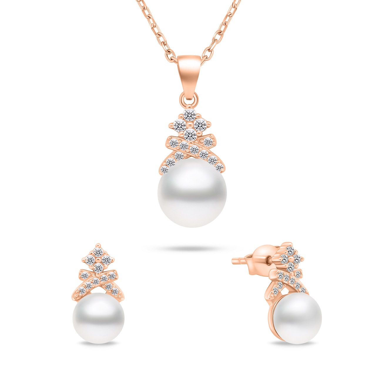 Brilio Silver Pôvabný bronzový set šperkov s perlami SET238R (náušnice, náhrdelník)
