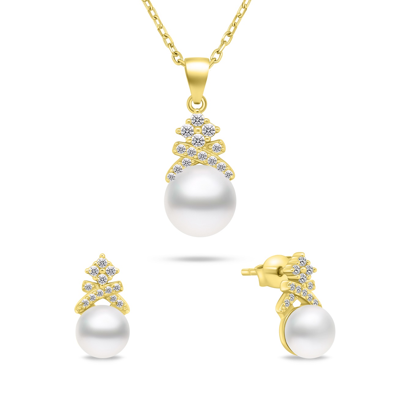 Brilio Silver Pôvabný pozlátený set šperkov s perlami SET238Y (náušnice, náhrdelník)