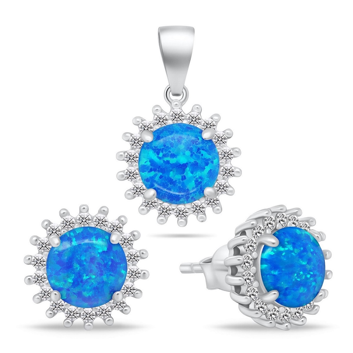 Brilio Silver Pôvabný set šperkov s modrými opálmi SET254WB (náušnice, prívesok)