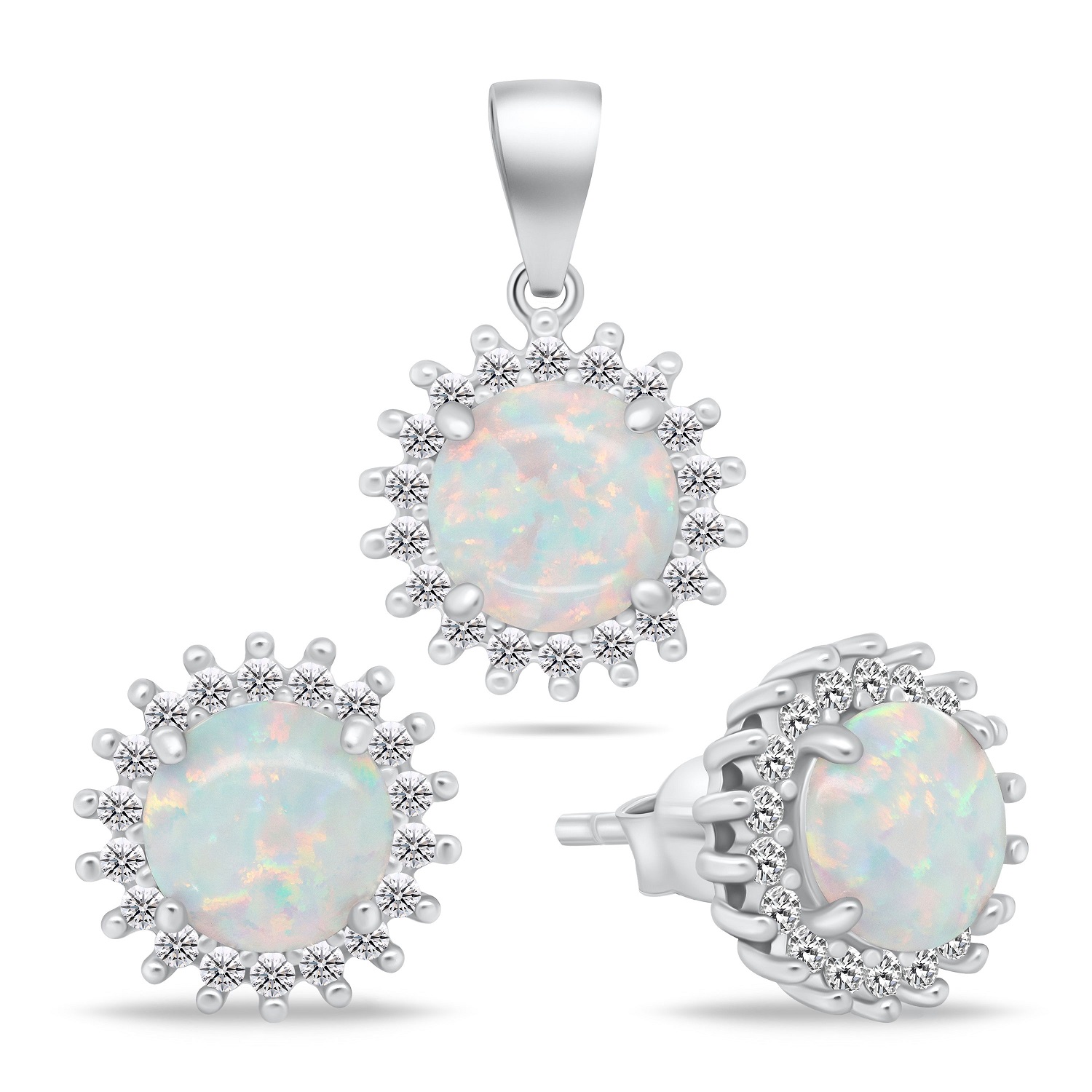Brilio Silver Pôvabný set šperkov s opálmi SET254W (náušnice, prívesok)
