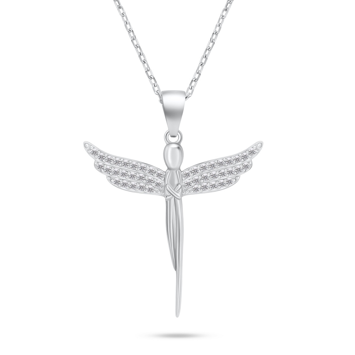Brilio Silver Půvabný stříbrný náhrdelník Andělíček se zirkony NCL132W