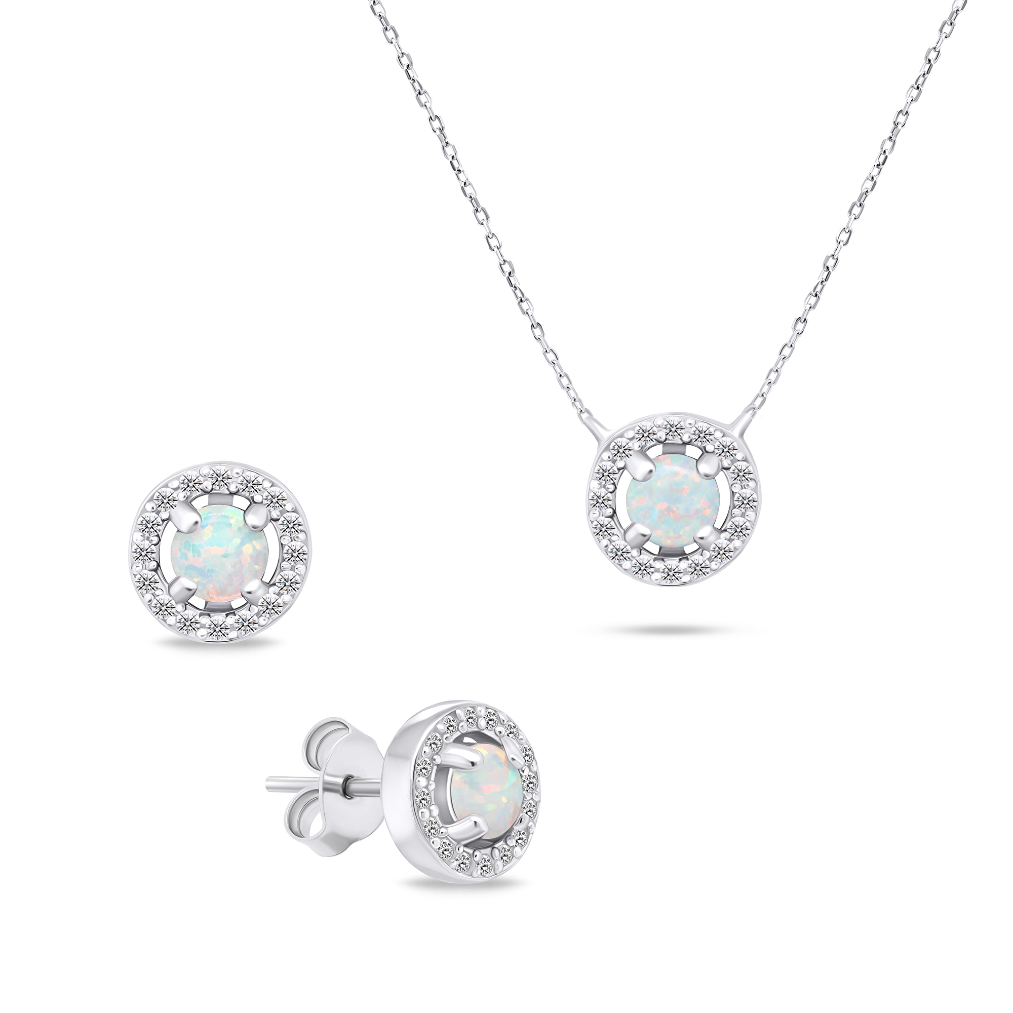 Brilio Silver Půvabný stříbrný set šperků s opály SET225W (náušnice, náhrdelník)