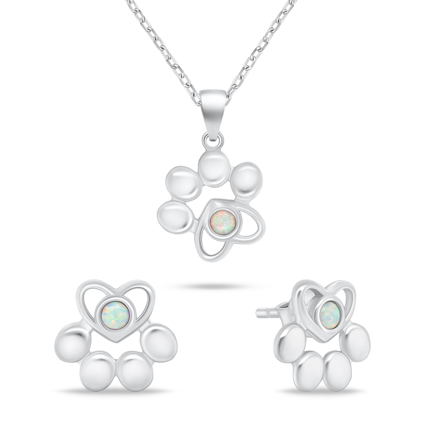 Brilio Silver Roztomilá sada šperkov so syntetickými opálmi SET253W (náušnice, náhrdelník)