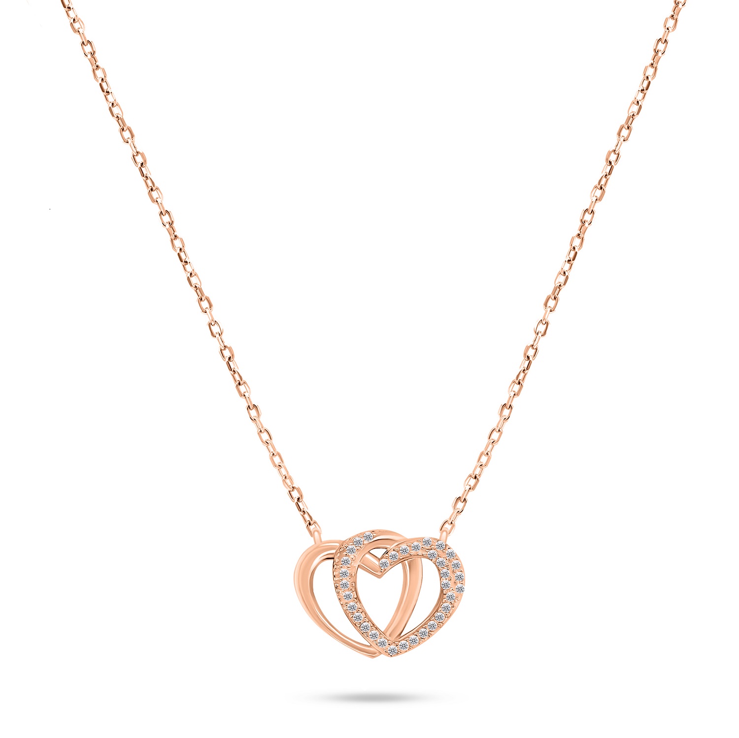 Brilio Silver Slušivý bronzový náhrdelník srdca so zirkónmi NCL83R
