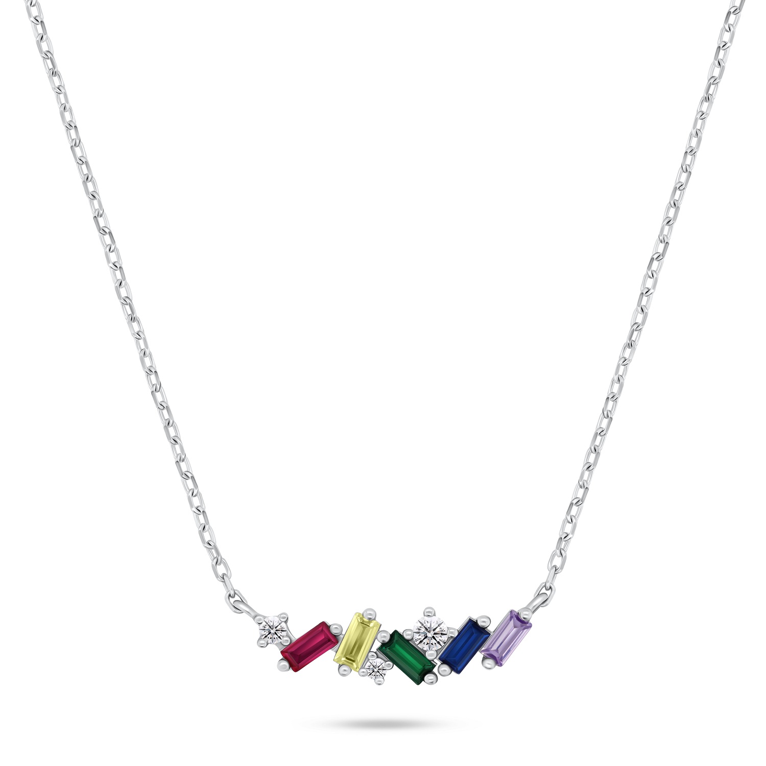 Brilio Silver Slušivý strieborný náhrdelník s farebnými zirkónmi NCL125W