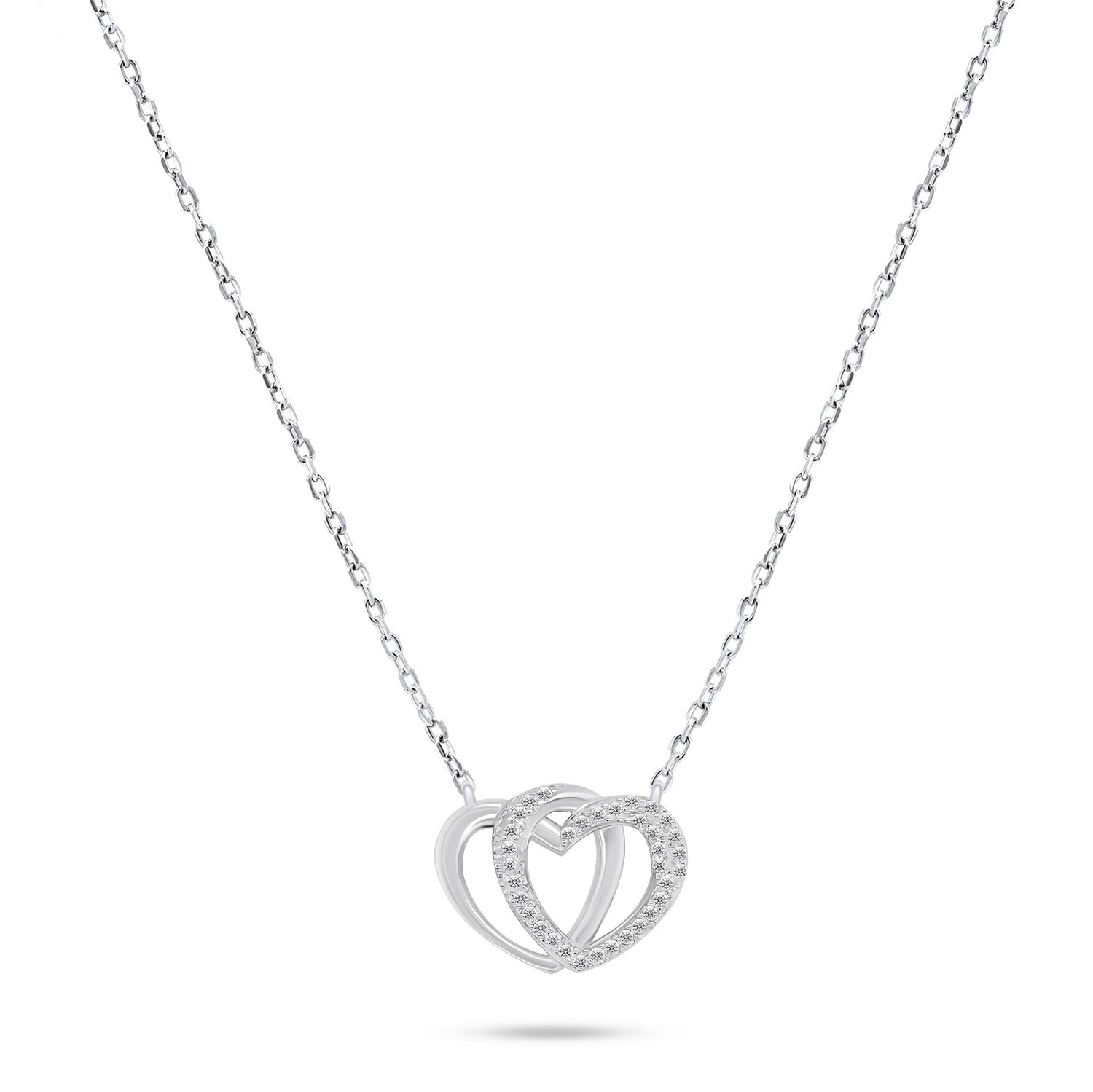 Brilio Silver Slušivý strieborný náhrdelník srdca so zirkónmi NCL83W