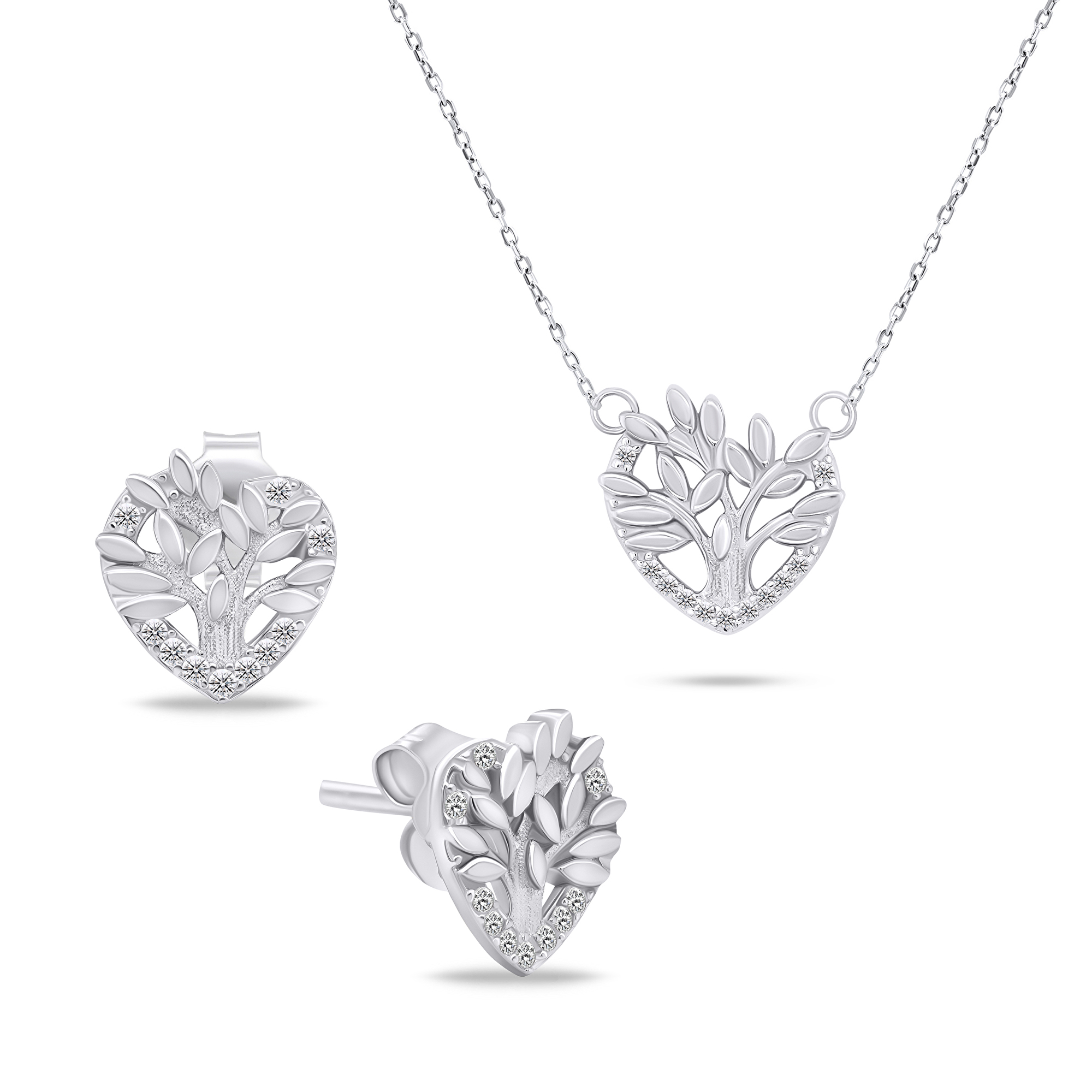 Brilio Silver Slušivý strieborný set šperkov Strom života SET236W (náhrdelník, náušnice)