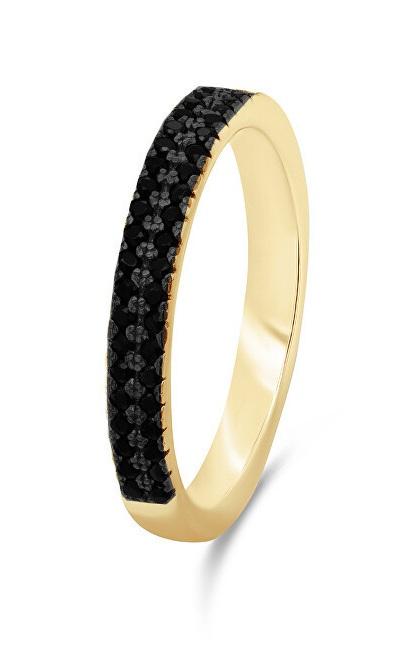 Brilio Silver Třpytivý pozlacený prsten s černými zirkony RI058Y 56 mm