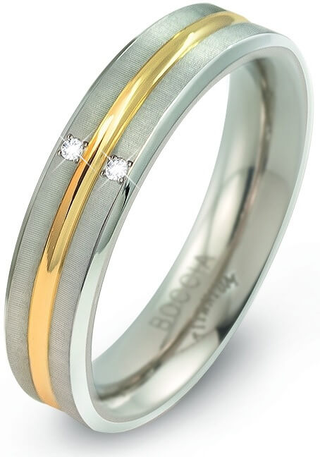 Boccia Titanium Titanový bicolor prsten s brilianty 0144-01 52 mm
