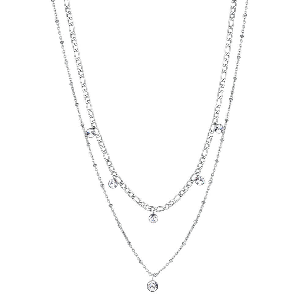 Brosway Oceľový dvojitý náhrdelník s kryštálmi Symphonia BYM81